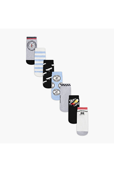 Juniors Skateboard Print Ankle Length Socks - Set of 7