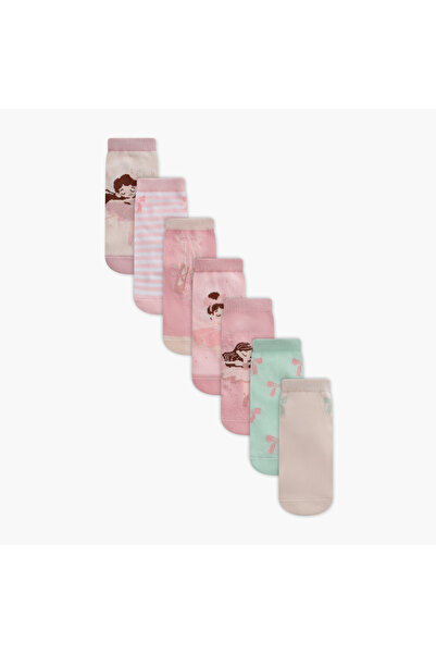 Juniors Ballerina Print Ankle Length Socks - Set of 7