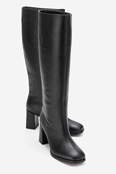 LuviShoes JAVEN Siyah Cilt Hakiki Deri Kadın Kalın Topuklu Çizme