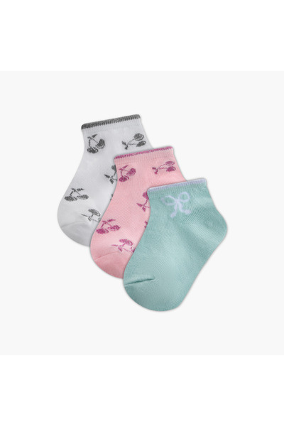 Juniors Cherry Print Ankle Length Socks - Set of 3