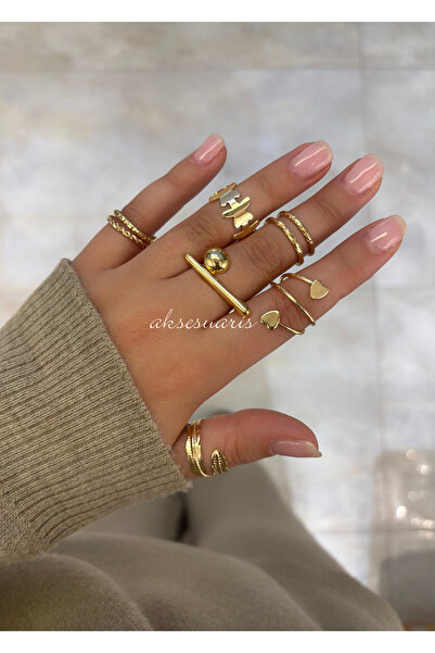 aksesuaris 8-Piece Gold Women's Ring Set