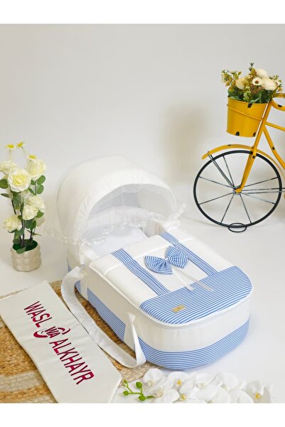 WASL ALKHAIR سرير أطفال متنقل بمقعد مبطن سميك ومواد عالية الجودة .لون أزرق مع...