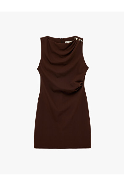 Koton Sleeveless Draped Round Neck Mini Dress with Accessory Detail