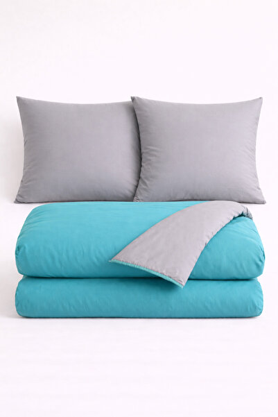 İQON Double Duvet Cover + 2 Pillows 100% Cotton Turquoise-Grey