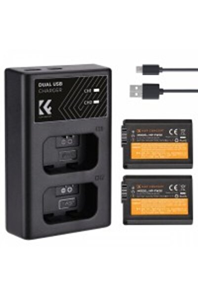 K&F CONCEPT Rechargeable Battery NP-FW50 from K&F Concept, Two Pieces + Charger Compatible with Sony