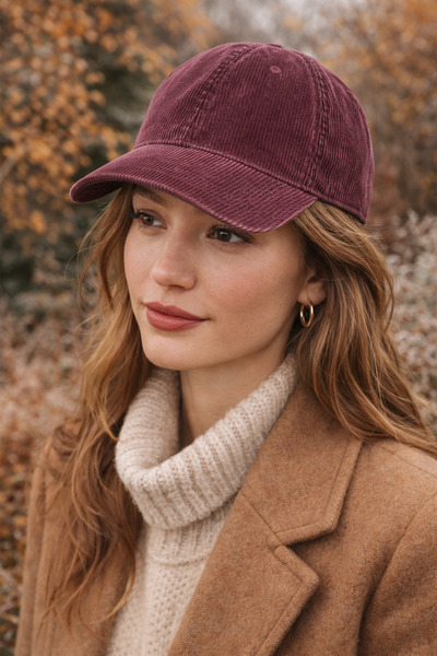 Külah Corded Fabric Textured Velvet Hat with Pale Effect - Claret Red