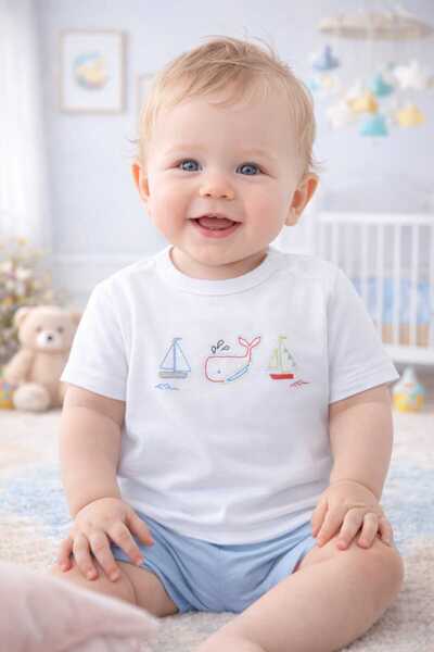 GHAND Balina Nakışlı bebek Tişört kız erkek çocuk unisex