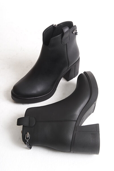 DELSOLERA Women's Chain Detailed Zippered Daily Stylish Comfortable Boots