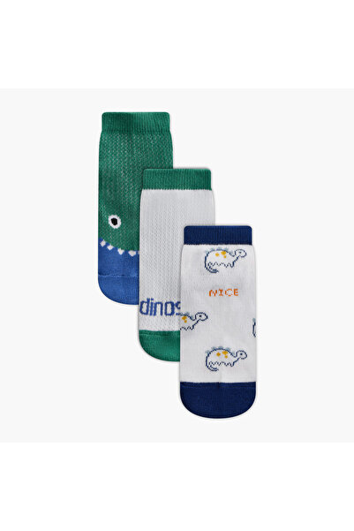 Juniors جوارب قصيرة بنقشة ديناصورات - طقم من 3 قطع