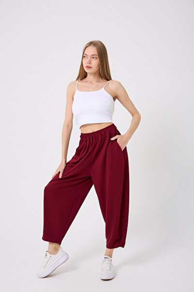 Home Şalvar Kesim Paçası Pileli Alt Eşofman Bordo