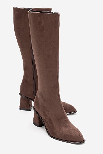 LuviShoes Paradis Brown Suede Women's Thick Heeled Boots