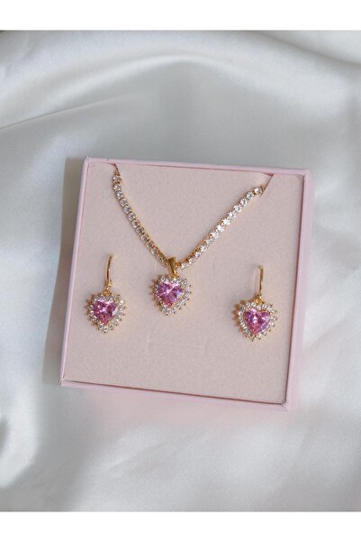 Reorah Collection Royal Heart Choker Necklace and Earring Set - Rose Gold Color