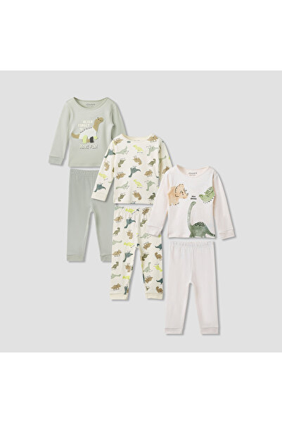 Juniors Dinosaur Print T-shirt and Pyjamas - Set of 3