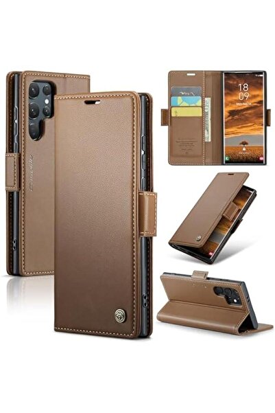 Generic Brown PU Leather RFID Blocking Flip Wallet Case for Samsung Galaxy S25 Ultra