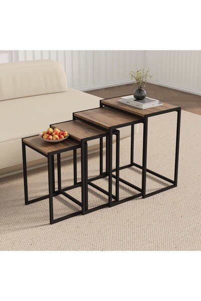 VariFurnx 4Pcs C-Shaped Coffee Service Table Set Sofa Side Nesting Table End Table For Home Living Room