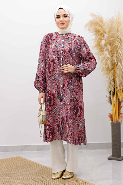 Tesettür Dünyası Front Buttoned Double Suit Tsd250266 Burgundy