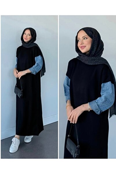 GÜZELLER Sleeves Denim Knitwear Dress