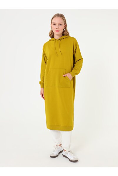 Benin cu glugă Long Swea cu buzunar cangur tricou - Ulei de măsline -