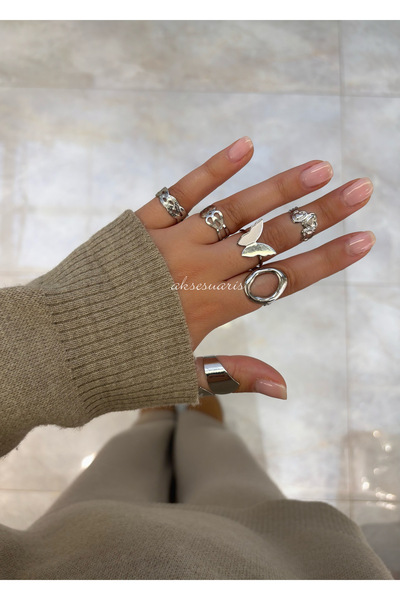 aksesuaris 6-Piece Bohemian Silver Color Women's Ring Set