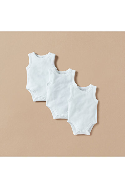 Juniors طقم بدلة جسم سادة بدون أكمام - 3 قطع