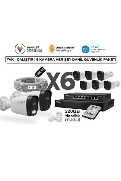 KARER 5MP IP-Gece Renkli-Sesli Kayıt-Güvenlik Kamera Tak - Çalıştır | 6 Kamer...
