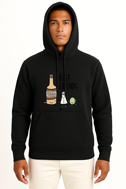 Bahriyeli Collection cu glugă Tequila Salt And Lemon Cel mai bun prieten al meu Piept B cu imprimeu Hanorac unisex