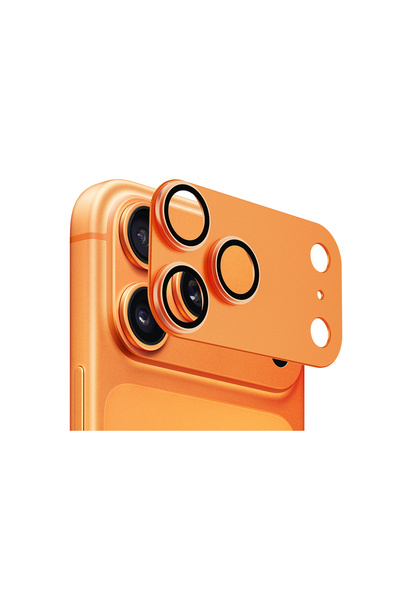 iPhone 17 Pro Max Uyumlu Go Des FC007 Titanyum Serisi Anti Reflective Kamera Lens Koruyucu Turuncu