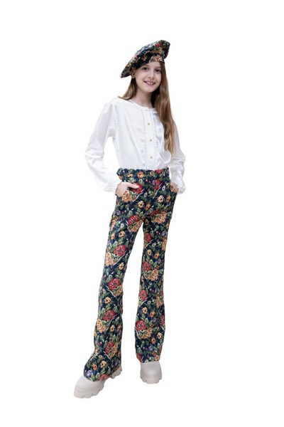Ozmoz By Mukadder Özden Jacquard Fabric Floral Pattern Winter Girls Pants