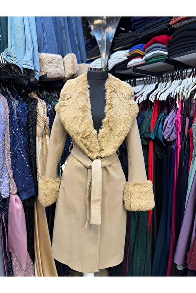 KASİDE yaka ve kol kürklü montreal kaşe kaban