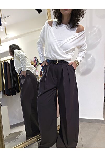 Butik Kadın, Kemerli, Pileli, Yüksek Bel, Bol Paça, Geniş Paça, Palazzo Kumaş...