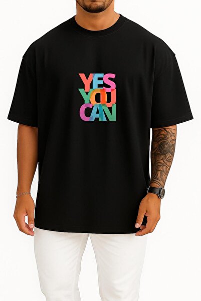 Bahriyeli Collection oversized Yes You Can Göğüs με τύπωμα Unisex T-Shirt