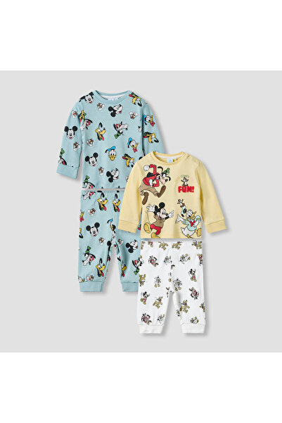 Disney Pyjama Set with Mickey Mouse Print Cotton Long Sleeves Set of 2