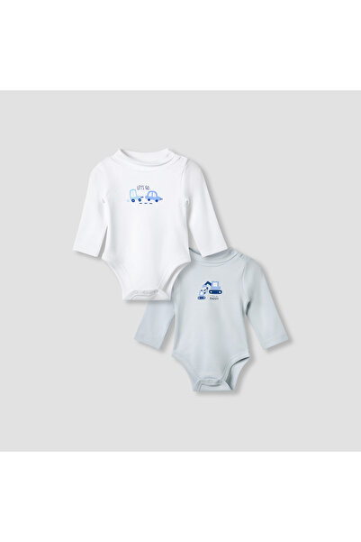 Juniors بدلة جسم برقبة دائرية مزينة بطبعة سيارة - قطن - أكمام طويلة