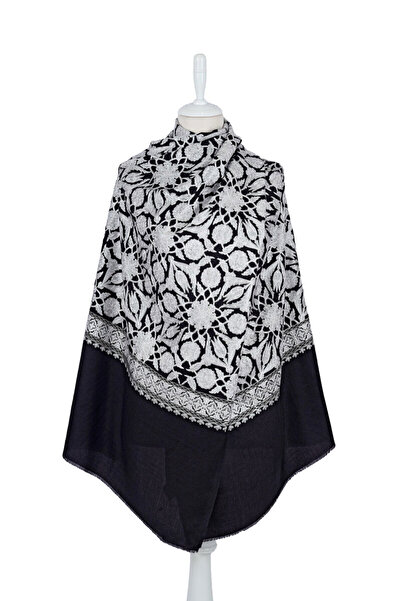 Bursa İpek Black Fully Embroidered Suzani Wool Shawl