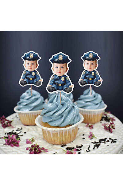 AtelierRed Fotograflı kürdan süsü bebek polis 12li