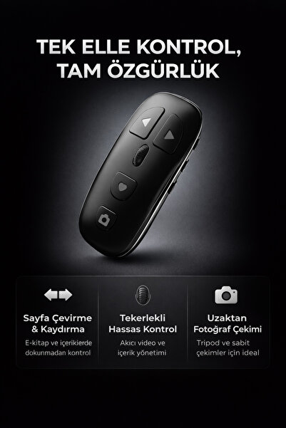 Coverzone Bluetooth Sayfa Çevirme Kumandası Telefon Tablet Uyumlu E-Kitap Vid...