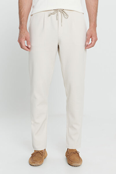 ALTINYILDIZ CLASSICS Beige Slim Fit Slim Fit Cotton Side Pocket Knitted Trousers