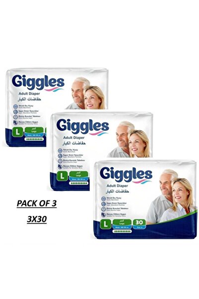 giggles 3 Pack of Adult Diapers – Size Large (Total 90 Pieces, Waist 100–150 cm)