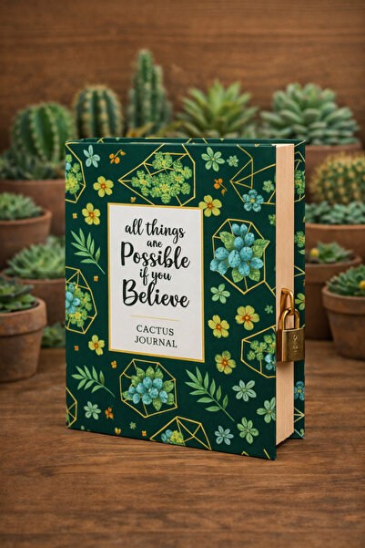 NRCN Cactus Journal Hatıra Defteri Kilitli Defter Günlük Ajanda