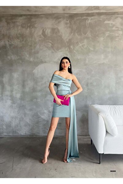 Modafeminen One Shoulder Satin Mini Party Dress 582929 Mint