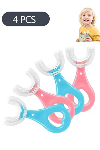 Ant مجموعة من 4 فرش أسنان للأطفال على شكل حرف U، رأس فرشاة من السيليكون الناعم لتنظيف الفم بالكامل، تنظيف فموي بزاوية 360 درجة