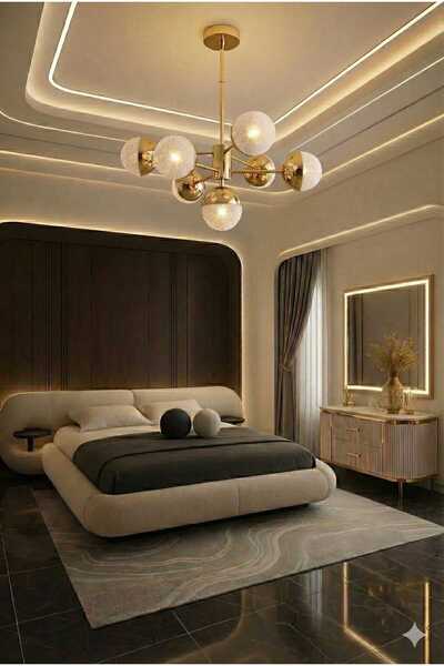 AURA LIGHTING 7 Top Gold 3 Renk LED Kumandalı Modern Salon/Oturma Odası Avize...