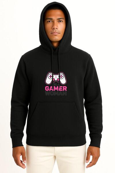 Bahriyeli Collection cu glugă Sunt o femeie jucătoră Gamer Chest cu imprimeu ...