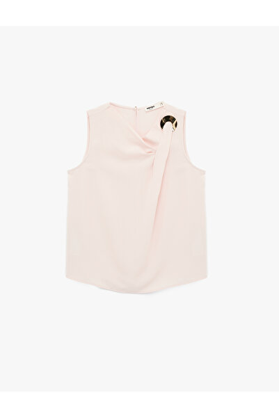 Koton Asymmetrical Collar Sleeveless Blouse with Metal Accessories