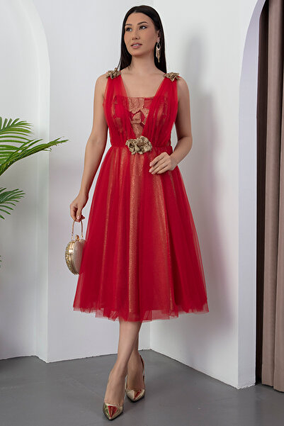 PULLIMM Tulle Detailed Evening Dress Y-1039