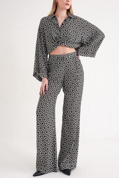 SOCIETA Desenli Beli lastikli bol paça pantolon 41659