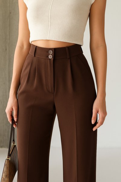 BEGBOR LİNGERİE Women's Brown High Waist Palazzo Pants – Wide Leg Stylish Office & Casual Model