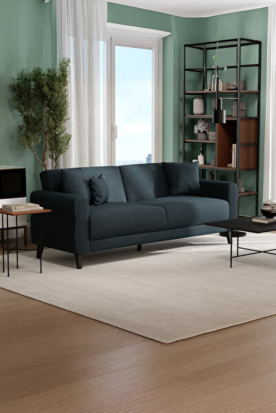 Enza Home Astera Plus 3'lü Yataklı Koltuk, Kadife Dokulu- Lacivert