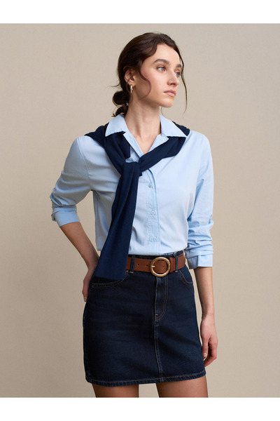 Dilvin 80594 %100 Pamuk Mini Kot Etek-Lacivert