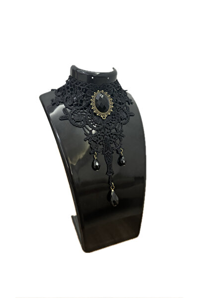 thehersjewelry Gotik Dantel Siyah Taşlı Choker Kolye
